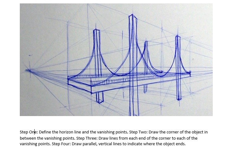 one point perspective bridge drawing